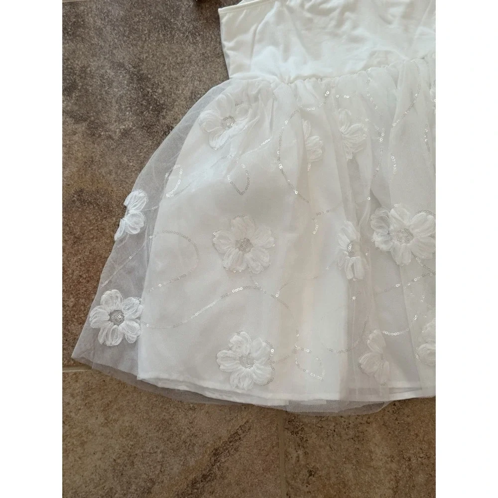 Zenzi Girls White Flower Tutu Dress Sequined Top Size XS (4/5) New with Tags